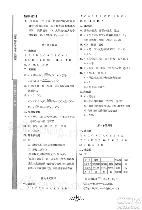 南京师范大学出版社2022新课程自主学习与测评九年级下册化学人教版参考答案