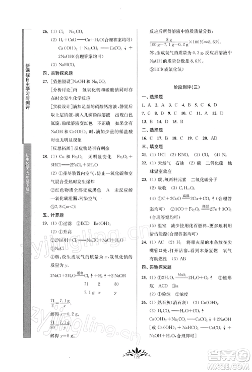 南京师范大学出版社2022新课程自主学习与测评九年级下册化学人教版参考答案