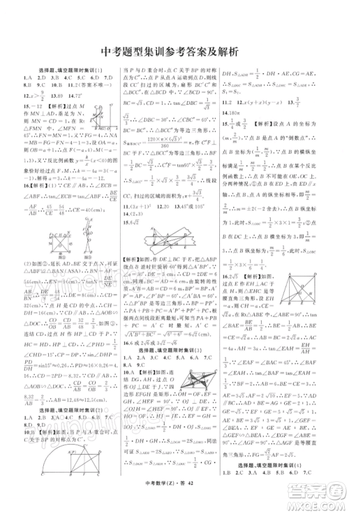 浙江工商大学出版社2022名师面对面中考满分特训方案数学通用版浙江专版参考答案