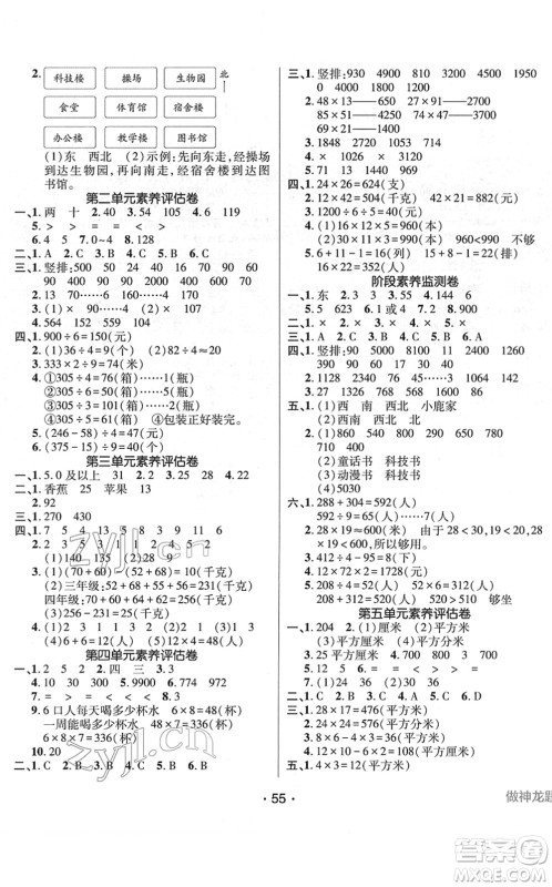 新疆青少年出版社2022同行课课100分过关作业三年级数学下册RJ人教版答案