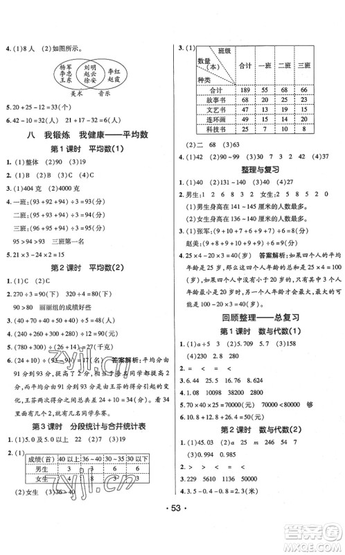 新疆青少年出版社2022同行课课100分过关作业四年级数学下册QD青岛版答案