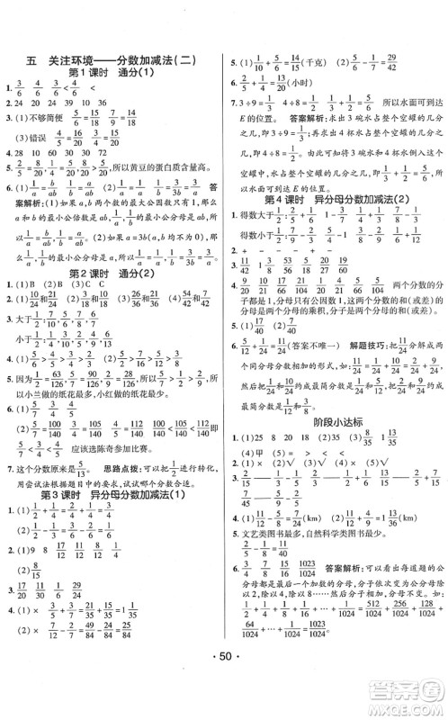 新疆青少年出版社2022同行课课100分过关作业五年级数学下册QD青岛版答案