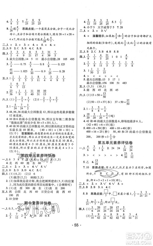 新疆青少年出版社2022同行课课100分过关作业五年级数学下册QD青岛版答案