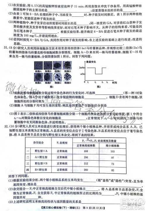 九师联盟2021-2022学年高三核心模拟卷下三理科综合试题及答案