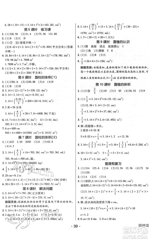 新疆青少年出版社2022同行课课100分过关作业六年级数学下册RJ人教版答案