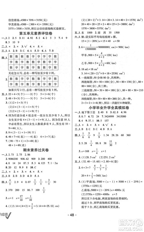 新疆青少年出版社2022同行课课100分过关作业六年级数学下册RJ人教版答案