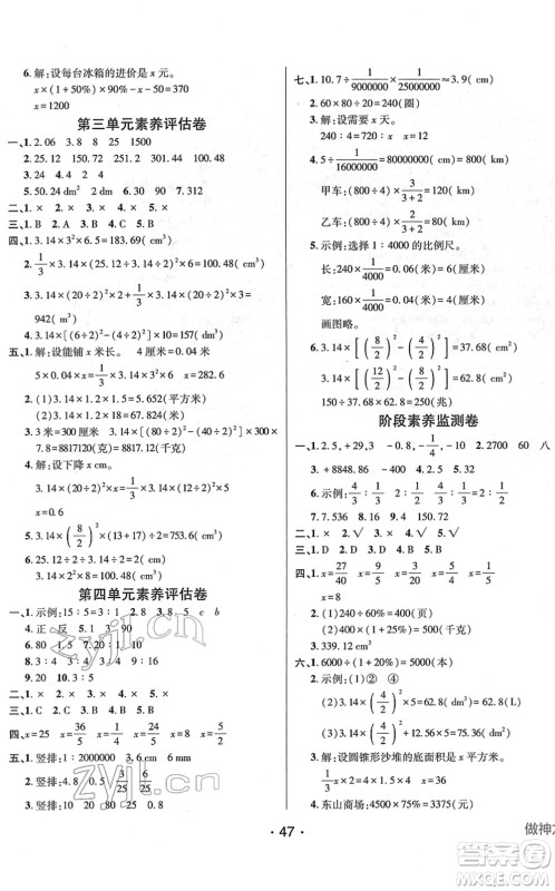 新疆青少年出版社2022同行课课100分过关作业六年级数学下册RJ人教版答案