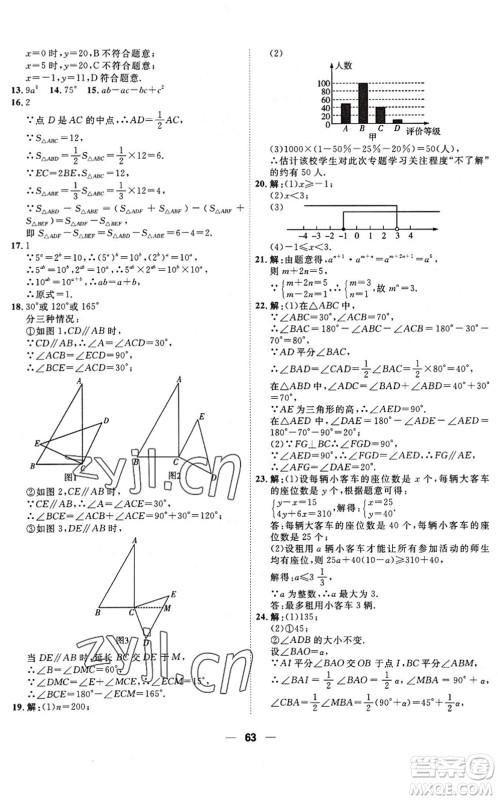 天津人民出版社2022一飞冲天小复习七年级数学下册人教版答案