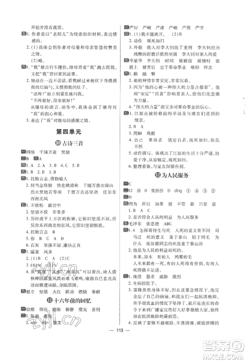 南方出版社2022练出好成绩六年级下册语文人教版参考答案