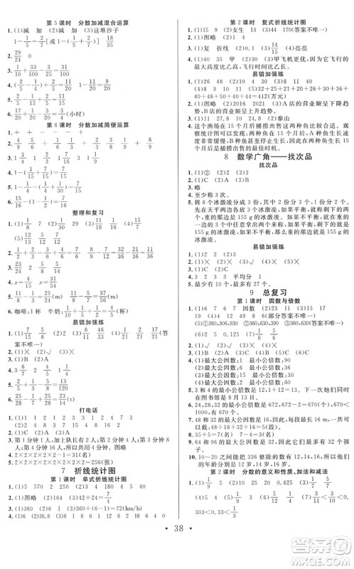 合肥工业大学出版社2022全频道课时作业五年级数学下册RJ人教版答案