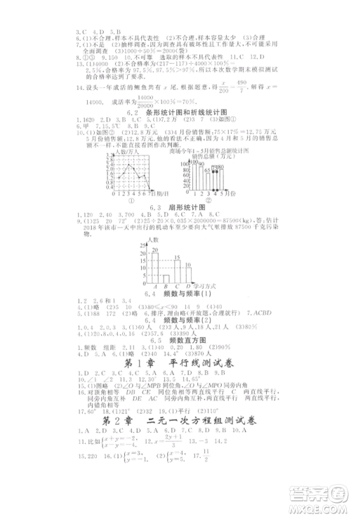 花山文艺出版社2022学科能力达标初中生100全优卷七年级下册数学浙教版参考答案