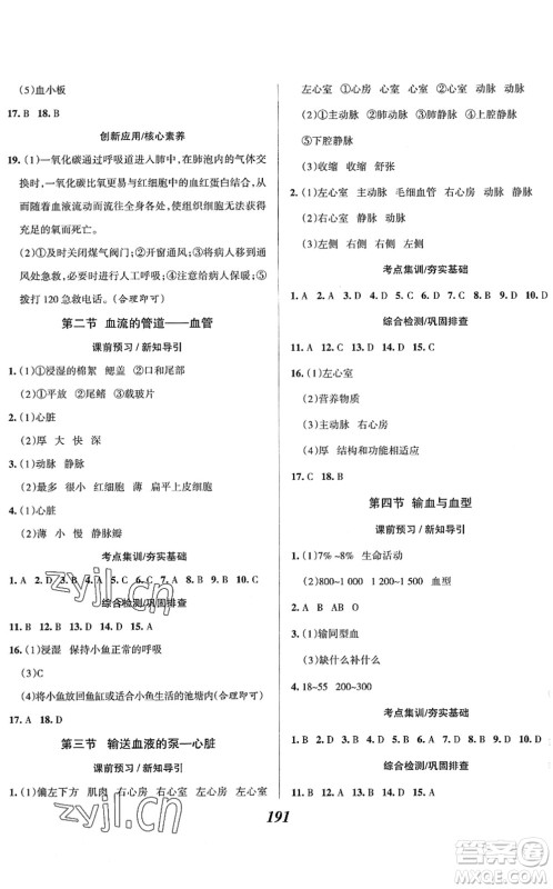 河北美术出版社2022全优课堂考点集训与满分备考七年级生物下册人教版答案 河北美术出版社2022全优课堂考点集训与满分备考七年级生物下册人教版答案