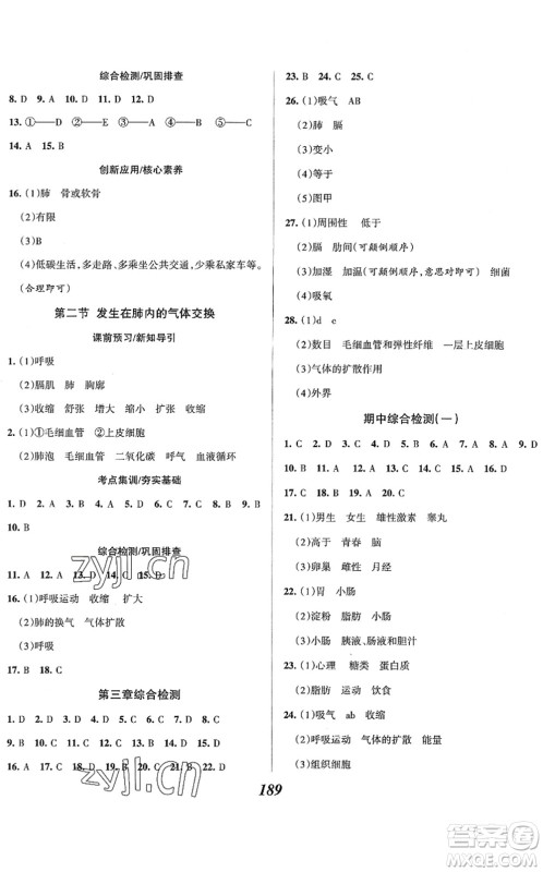 河北美术出版社2022全优课堂考点集训与满分备考七年级生物下册人教版答案 河北美术出版社2022全优课堂考点集训与满分备考七年级生物下册人教版答案