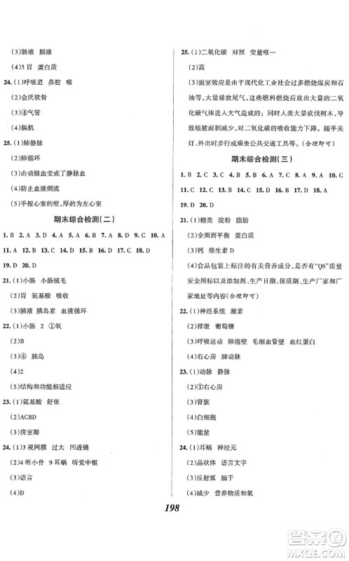 河北美术出版社2022全优课堂考点集训与满分备考七年级生物下册人教版答案 河北美术出版社2022全优课堂考点集训与满分备考七年级生物下册人教版答案