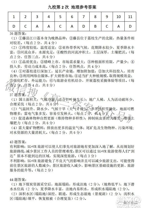 江西省重点中学协作体2022届高三第二次联考文科综合试题及答案