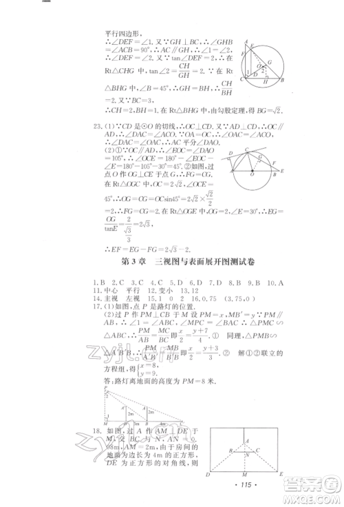 花山文艺出版社2022学科能力达标初中生100全优卷九年级下册数学浙教版参考答案