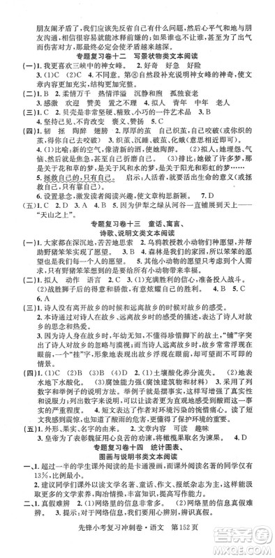 新疆文化出版社2022先锋小考复习冲刺卷六年级语文下册人教版答案 新疆文化出版社2022先锋小考复习冲刺卷六年级语文下册人教版答案