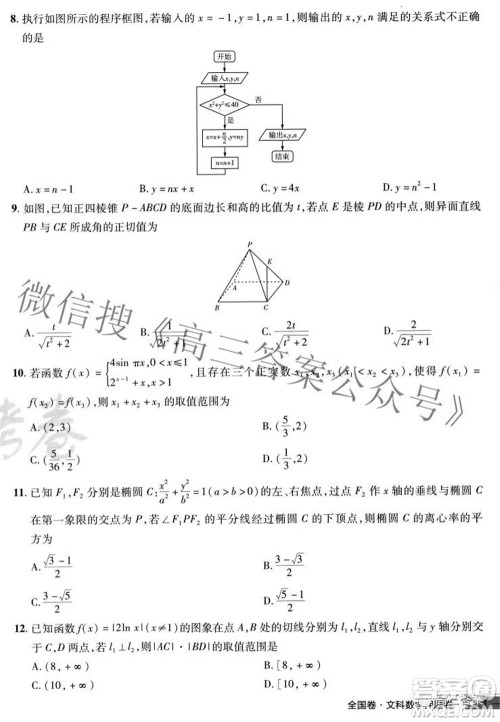 2022年高考最后一卷押题卷一文科数学试题及答案