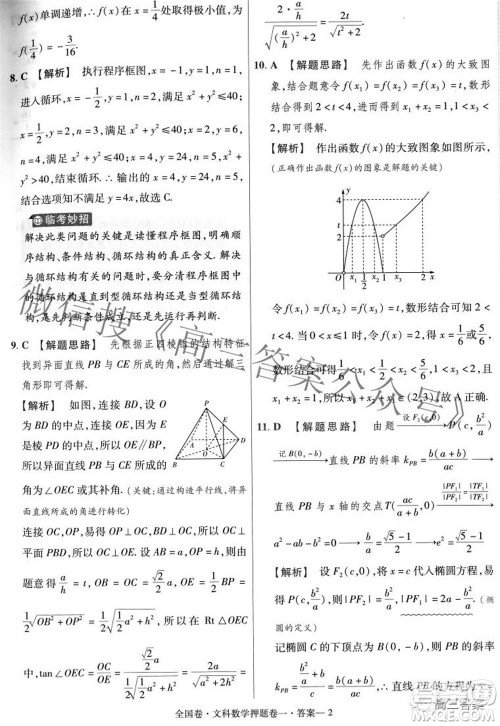 2022年高考最后一卷押题卷一文科数学试题及答案