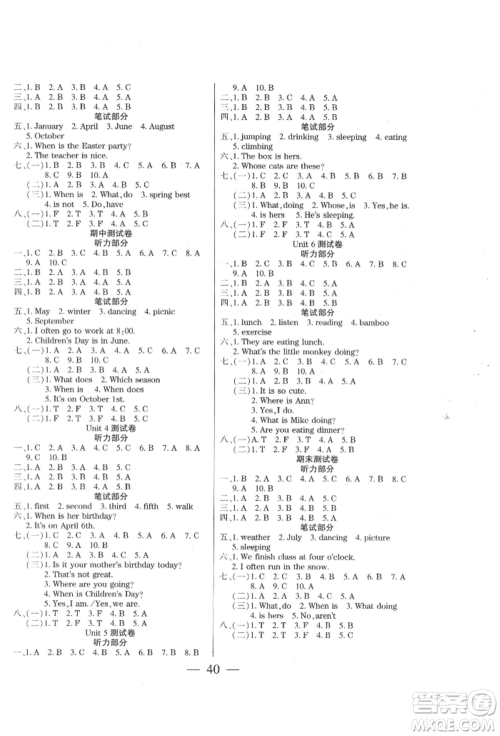 阳光出版社2022激活思维智能训练五年级下册英语人教版参考答案 阳光出版社2022激活思维智能训练五年级下册英语人教版参考答案