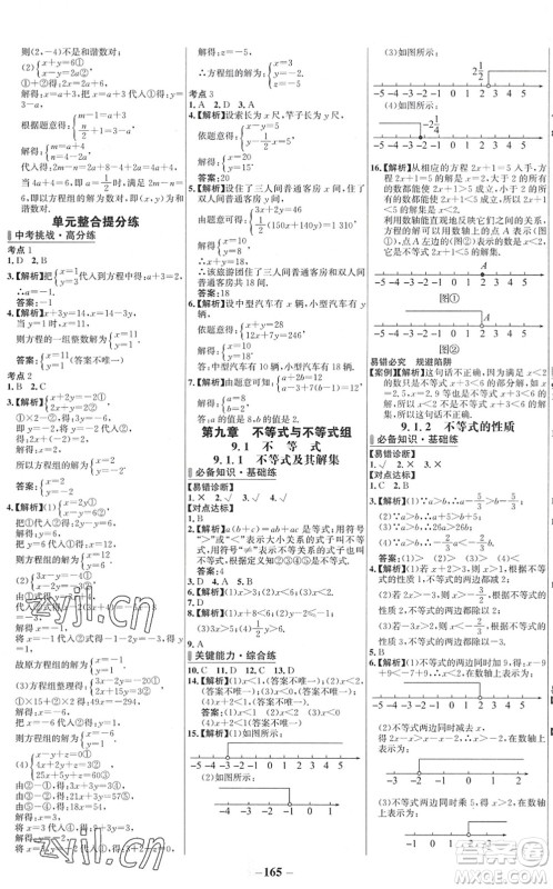 延边大学出版社2022世纪金榜百练百胜七年级数学下册RJ人教版答案