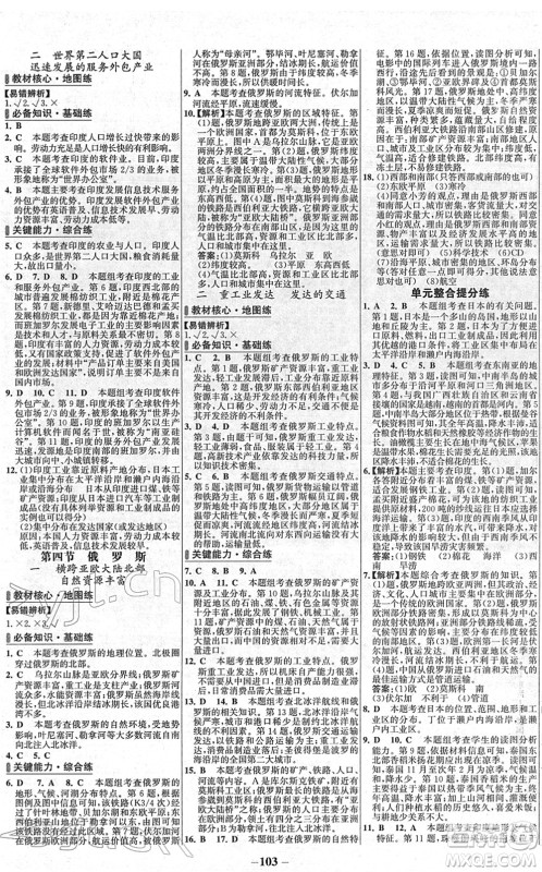 延边大学出版社2022世纪金榜百练百胜七年级地理下册RJ人教版答案