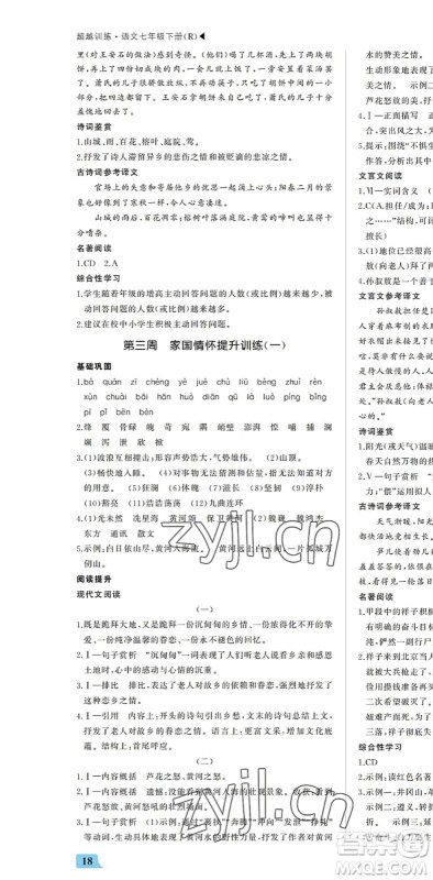 内蒙古大学出版社2022超越训练七年级语文下册R人教版答案 内蒙古大学出版社2022超越训练七年级语文下册R人教版答案