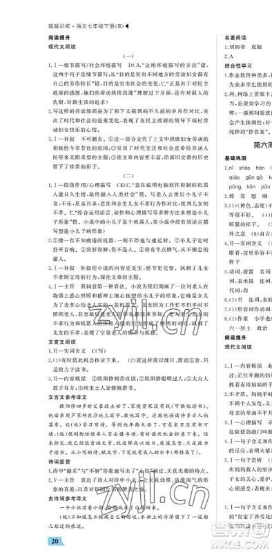 内蒙古大学出版社2022超越训练七年级语文下册R人教版答案 内蒙古大学出版社2022超越训练七年级语文下册R人教版答案