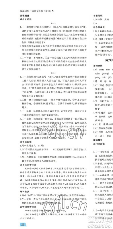 内蒙古大学出版社2022超越训练七年级语文下册R人教版答案