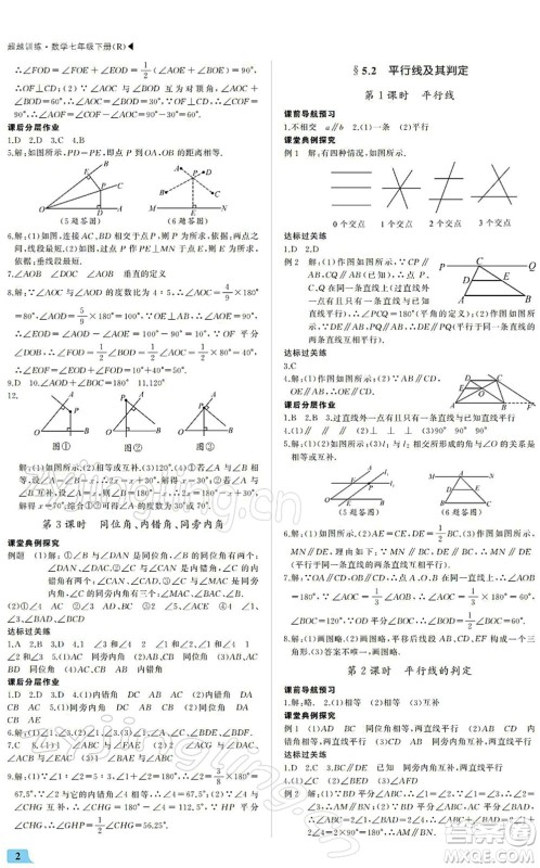 内蒙古大学出版社2022超越训练七年级数学下册R人教版答案