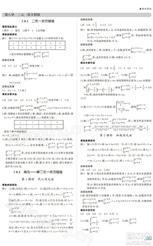 内蒙古大学出版社2022超越训练七年级数学下册R人教版答案