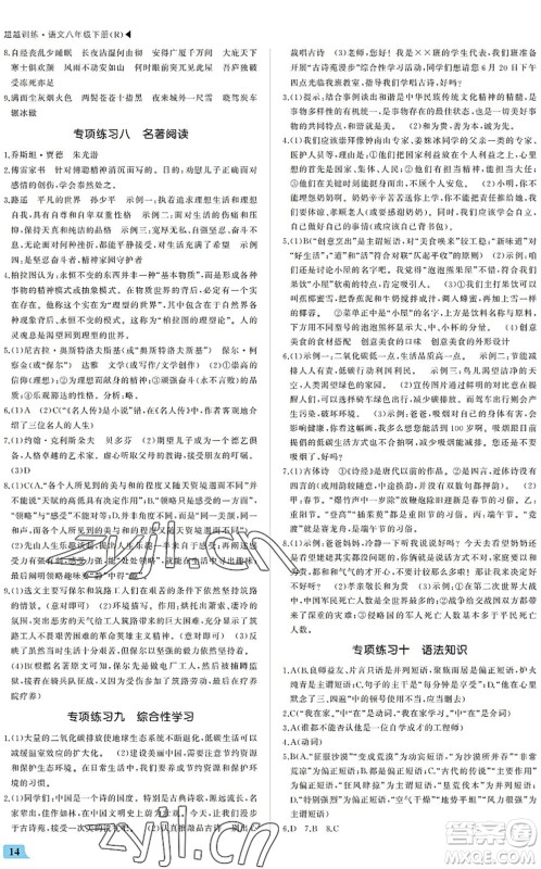 内蒙古大学出版社2022超越训练八年级语文下册R人教版答案