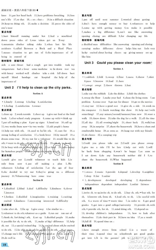 内蒙古大学出版社2022超越训练八年级英语下册R人教版答案