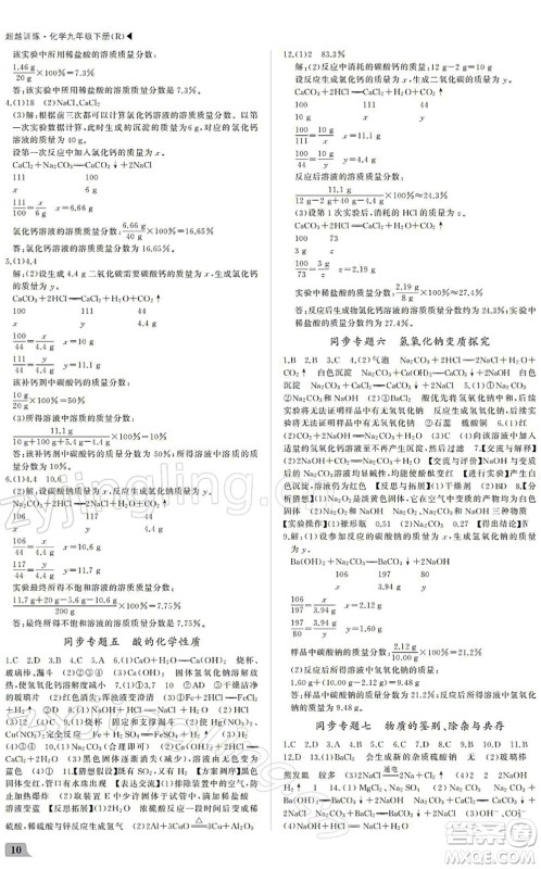 内蒙古大学出版社2022超越训练九年级化学下册R人教版答案