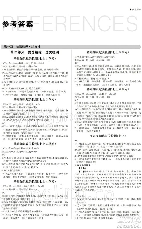 内蒙古大学出版社2022超越中考九年级语文下册人教版答案