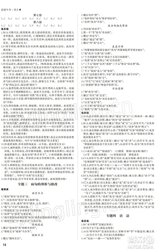 内蒙古大学出版社2022超越中考九年级语文下册人教版答案