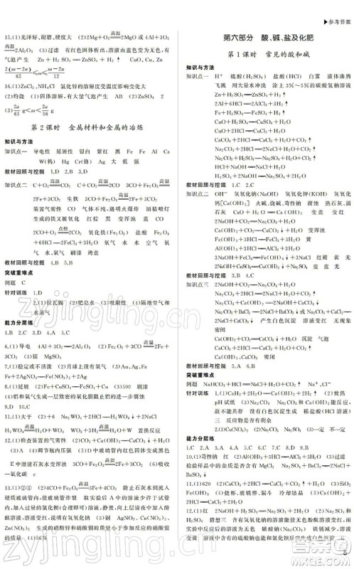 内蒙古大学出版社2022超越中考九年级化学下册人教版答案