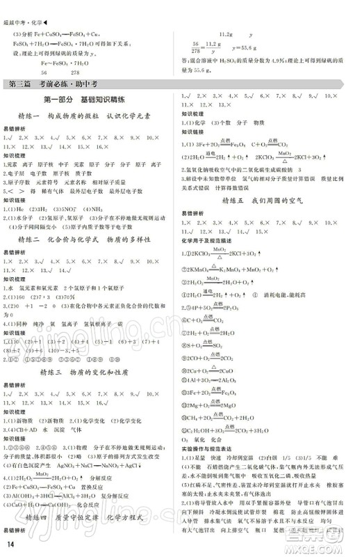 内蒙古大学出版社2022超越中考九年级化学下册人教版答案