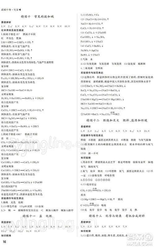 内蒙古大学出版社2022超越中考九年级化学下册人教版答案