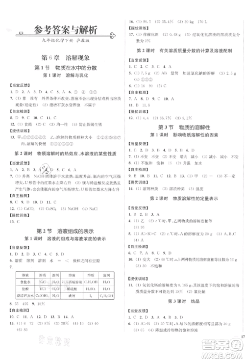 延边大学出版社2022南通小题课时作业本九年级化学下册沪教版参考答案