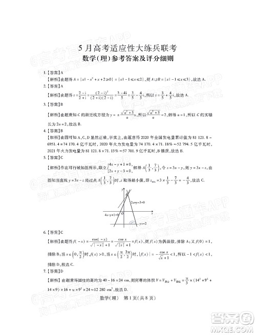 2022智慧上进高三5月高考适应性大练兵理科数学试题及答案