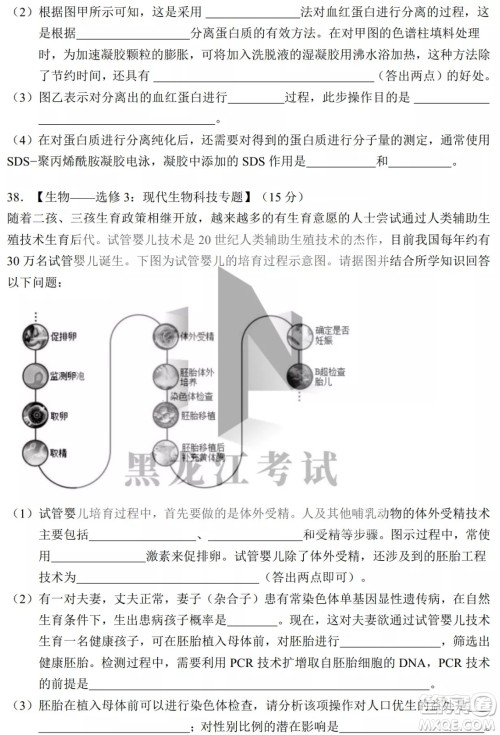 2022年哈三中第四次高考模拟考试理科综合试卷及答案 2022年哈三中第四次高考模拟考试理科综合试卷及答案
