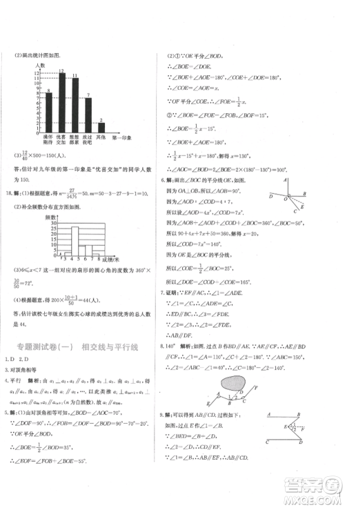 北京教育出版社2022提分教练优学导练测试卷七年级下册数学人教版参考答案
