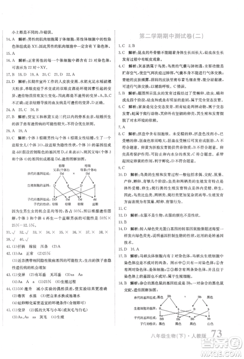 北京教育出版社2022提分教练优学导练测试卷八年级下册生物人教版参考答案