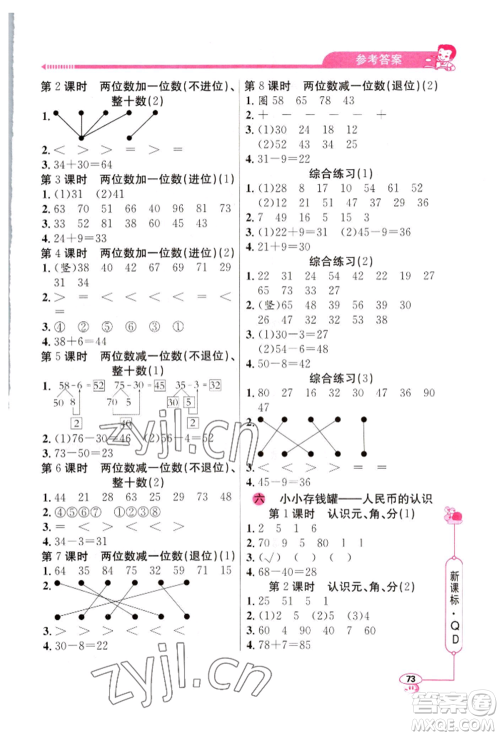 山东画报出版社2022应用题天天练一年级下册数学青岛版参考答案