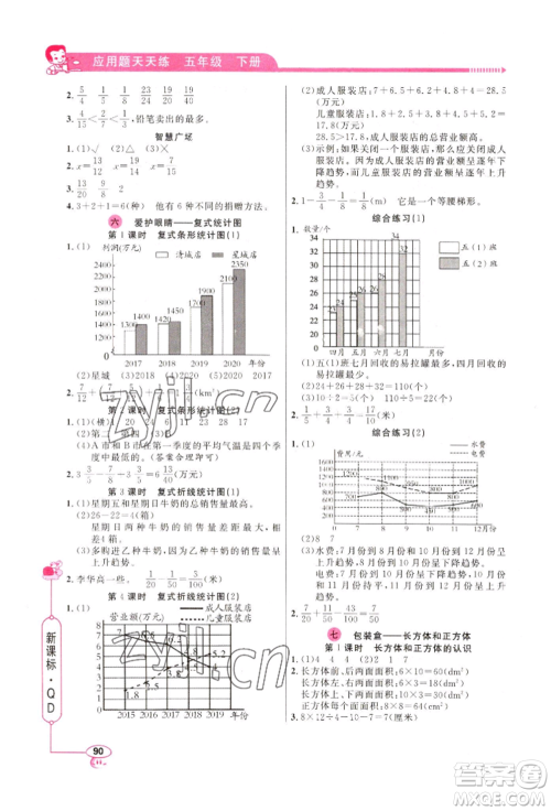 山东画报出版社2022应用题天天练五年级下册数学青岛版参考答案