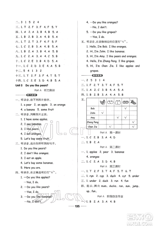 山东科学技术出版社2022新思维伴你学三年级下册英语人教版参考答案 山东科学技术出版社2022新思维伴你学三年级下册英语人教版参考答案