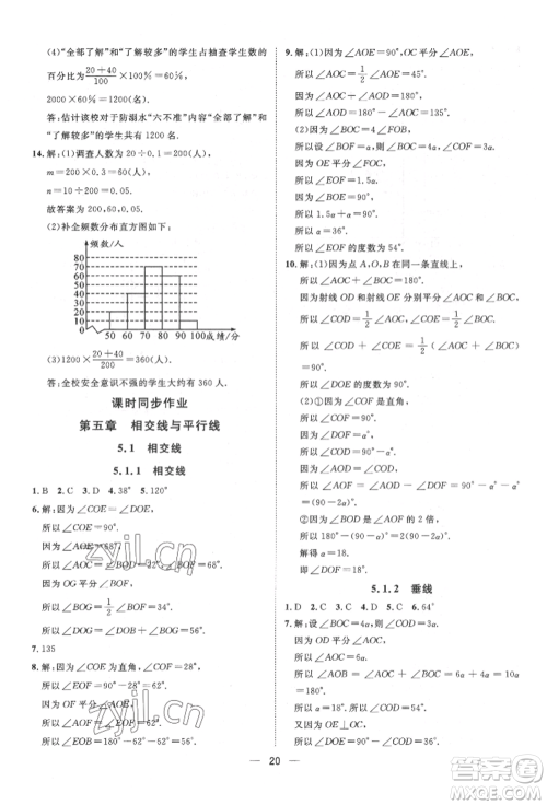 南方出版社2022名师课堂七年级下册数学人教版参考答案