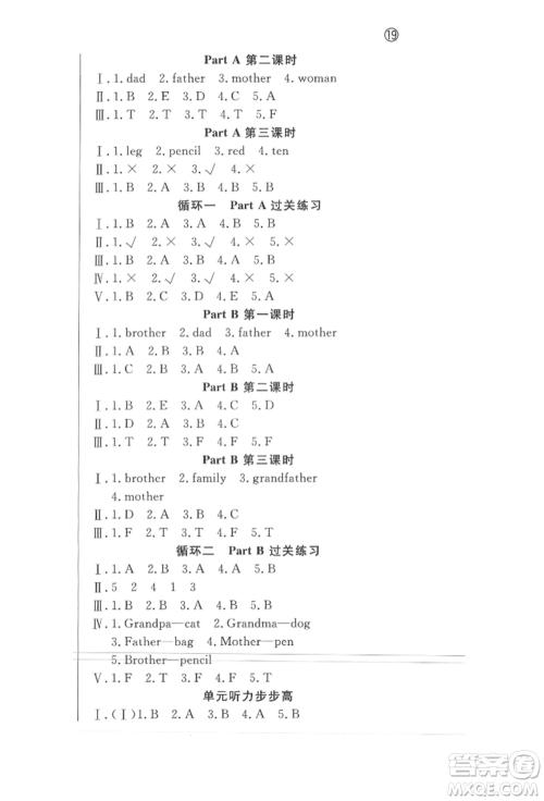 西安出版社2022状元坊全程突破导练测三年级下册英语人教版东莞专版参考答案