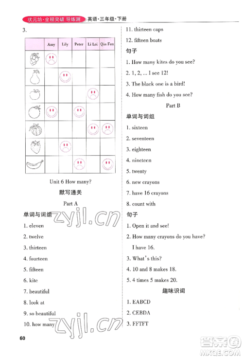 西安出版社2022状元坊全程突破导练测三年级下册英语人教版顺德专版参考答案 西安出版社2022状元坊全程突破导练测三年级下册英语人教版顺德专版参考答案